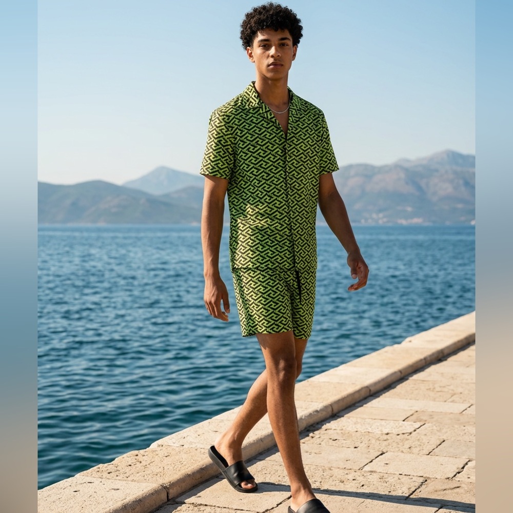 New Authentic Versace Green/Black Logo Print Swim Shorts Size 3